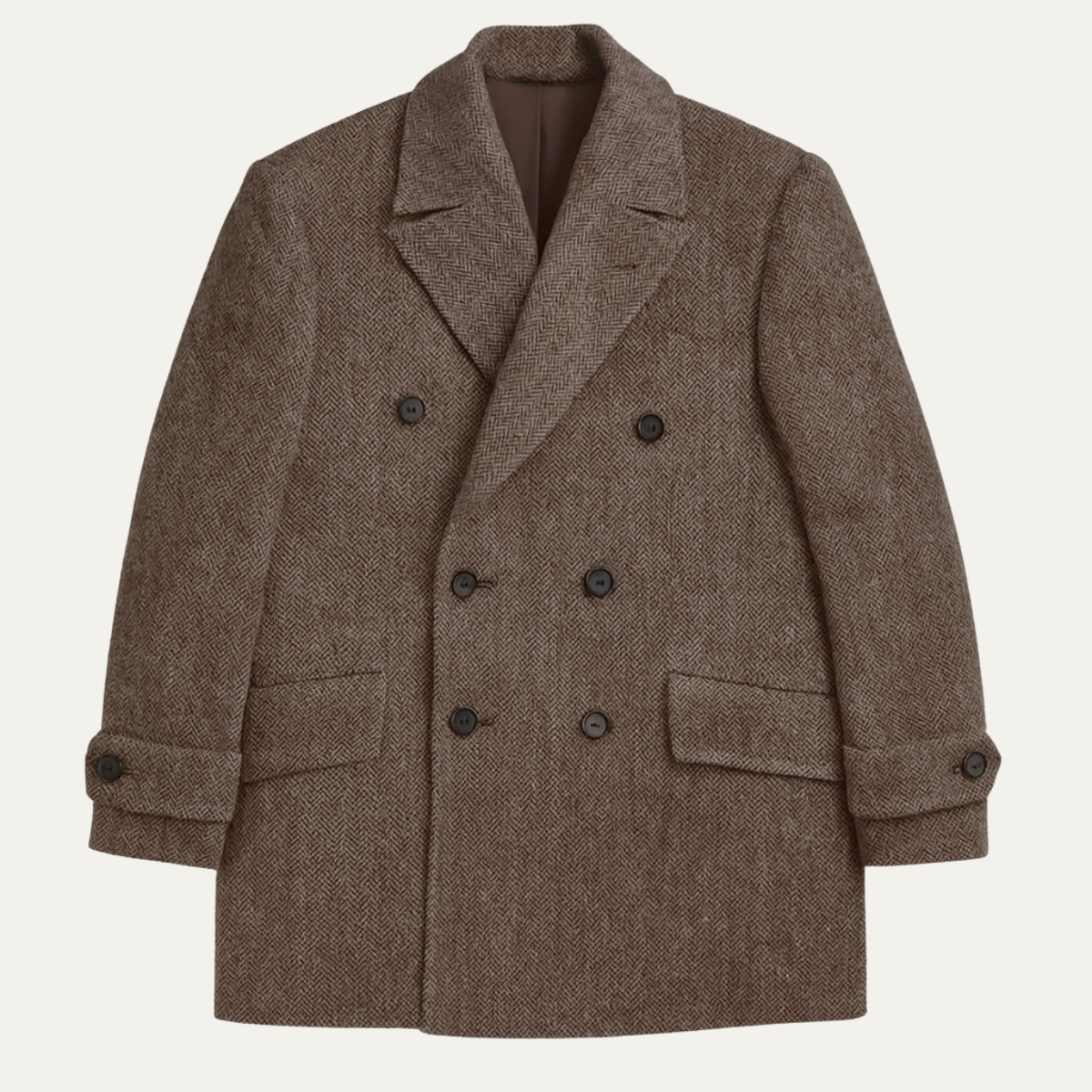 Classic Fit Herringbone Wool Pea Coat Jacket - OutfitLondon
