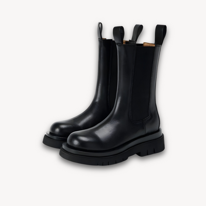 Classic Black Leather Ankle Boots - Comfortable Slip On Shoes
