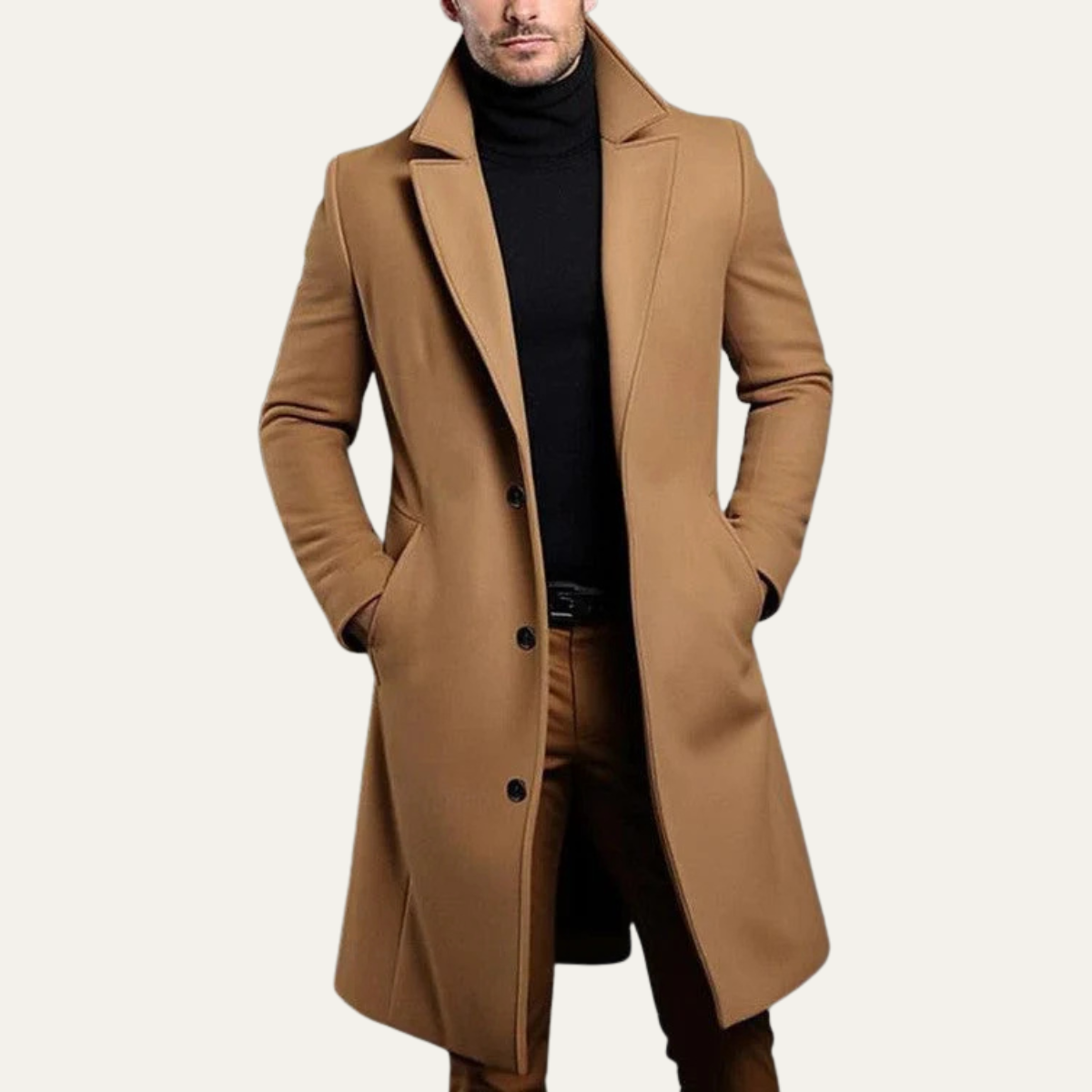 Classic Mens Slim Fit Camel Wool Overcoat