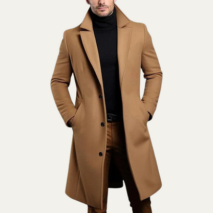 Classic Mens Slim Fit Camel Wool Overcoat