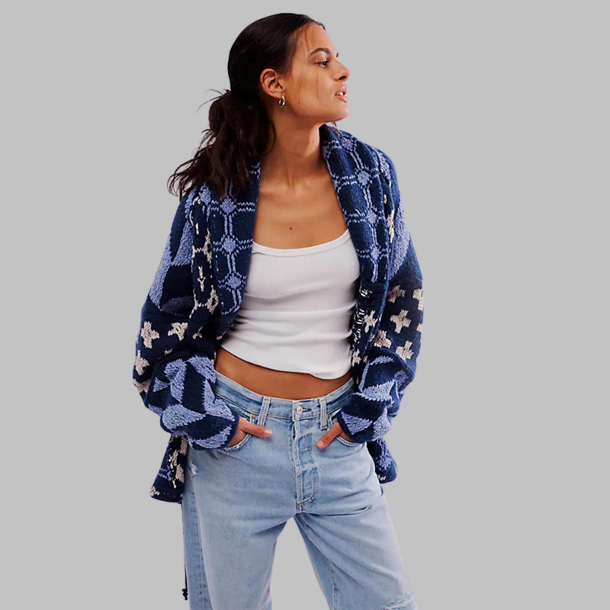 Classic Oversized Open Front Cardigan Sweater - OutfitLondon