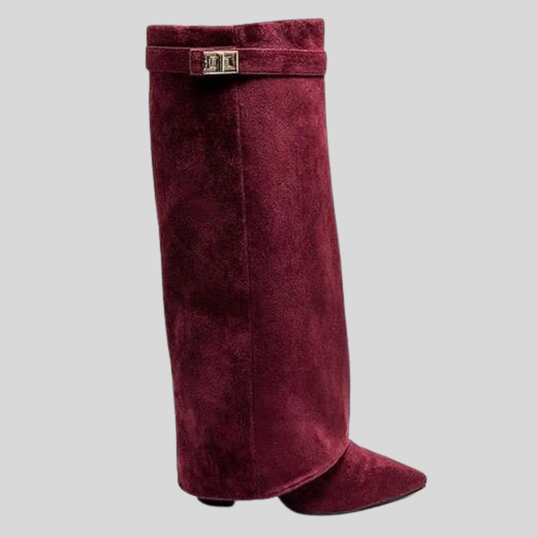 Dark Red Luxury Suede Ankle Boots - OutfitLondon