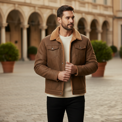 Warm Fleece Lined Suede Leather Mens Jacket