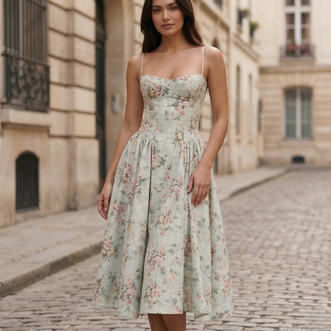 Feminine Fit Corset Waist Spaghetti Strap Dress - OutfitLondon