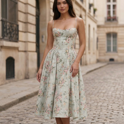 Feminine Fit Corset Waist Spaghetti Strap Dress - OutfitLondon