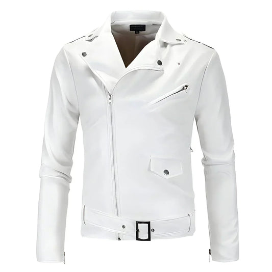 Harley Fitted PU Leather Jacket - Pearl - OutfitLondon