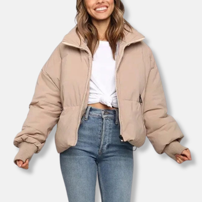 Women's Oversized Puffer Coat with Ribbed Cuffs - OutfitLondon