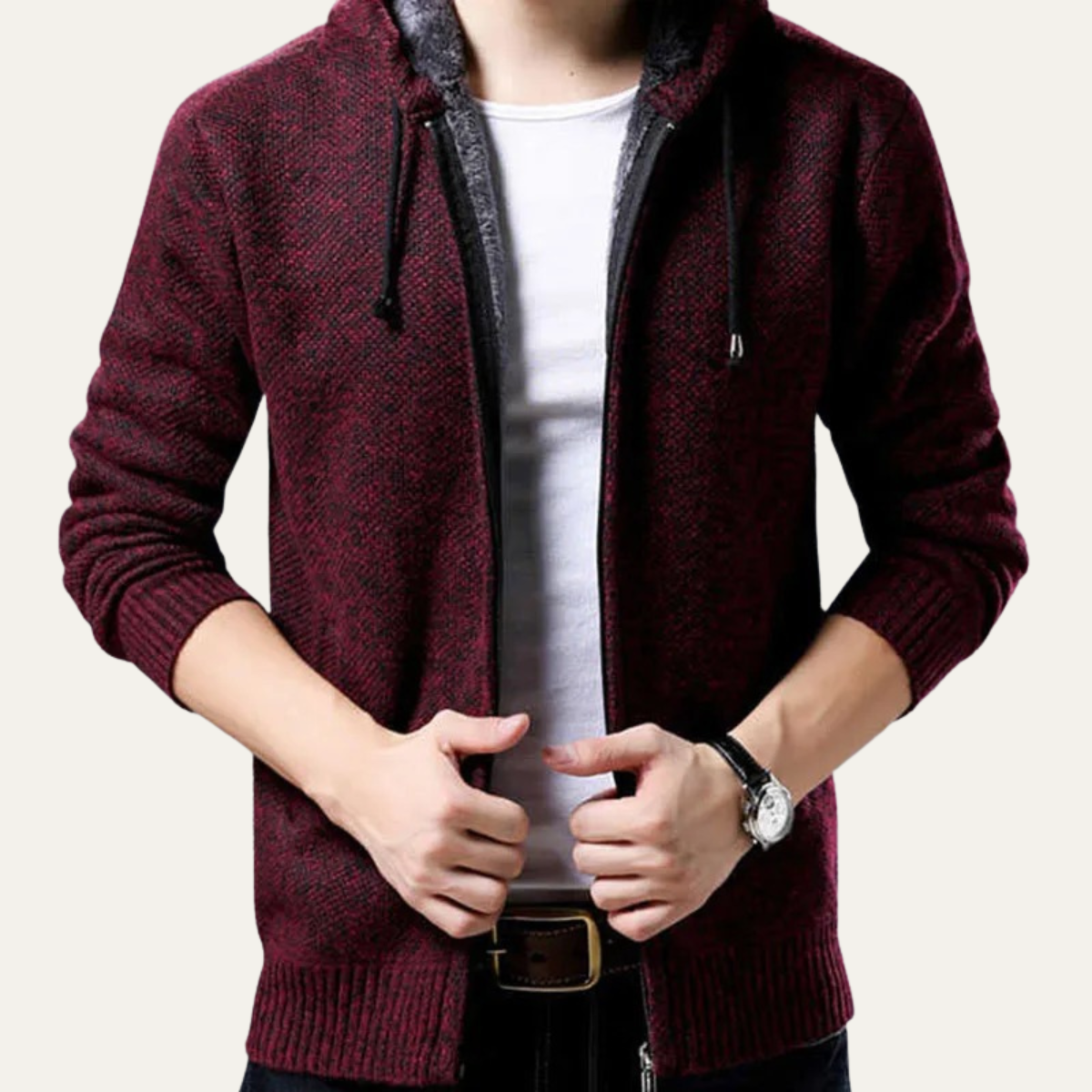 Relaxed Fit Men's Knit Zip Hoodie Jacket