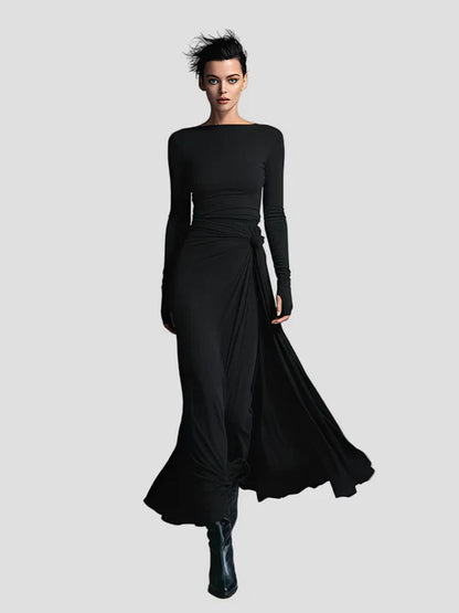Elegant Flowy Long Sleeve Midi Dress