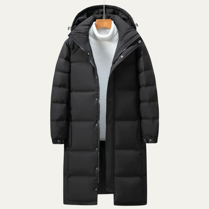 Men's Black Down filled Long Hooded Puffer Jacket