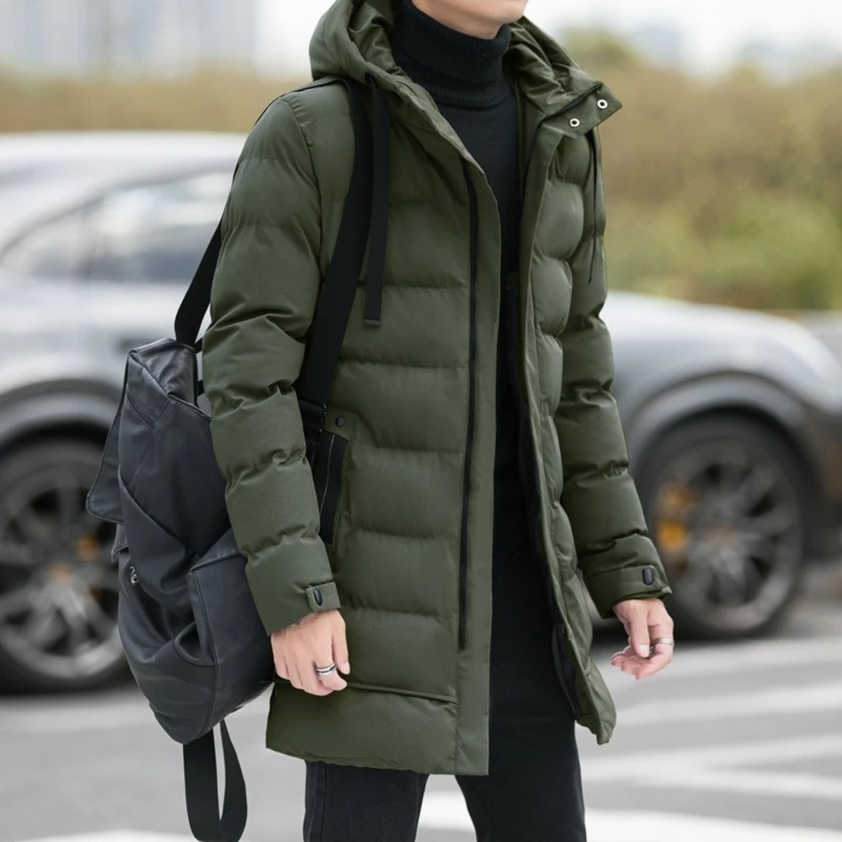 Men's Black Down Filled Long Puffer Jacket