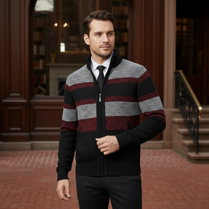 Warm Men's Striped Zip Up Cardigan Sweater