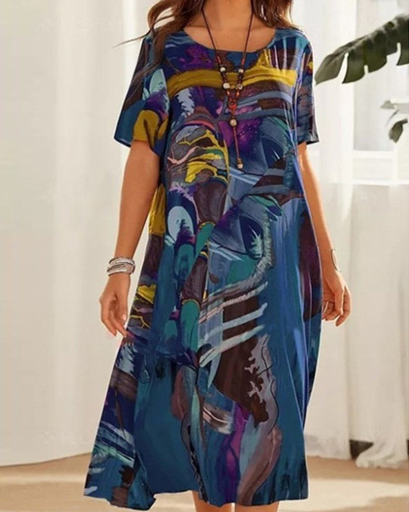 Relaxed Fit Ladies Summer Sundress with Crew Neck - OutfitLondon