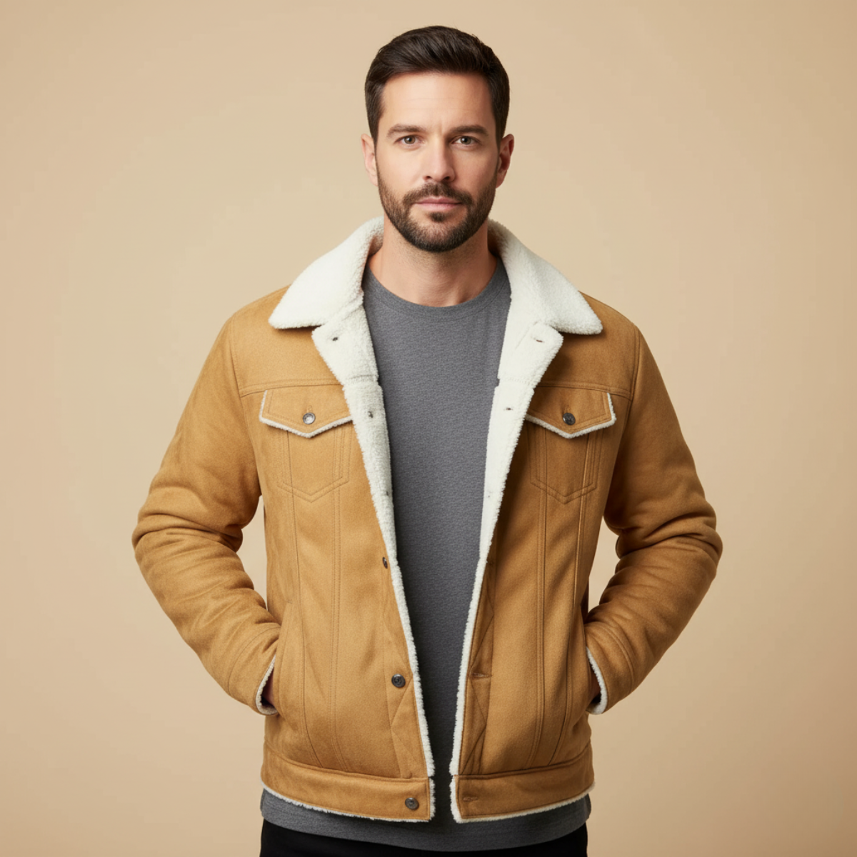Warm Fleece Lined Suede Leather Mens Jacket