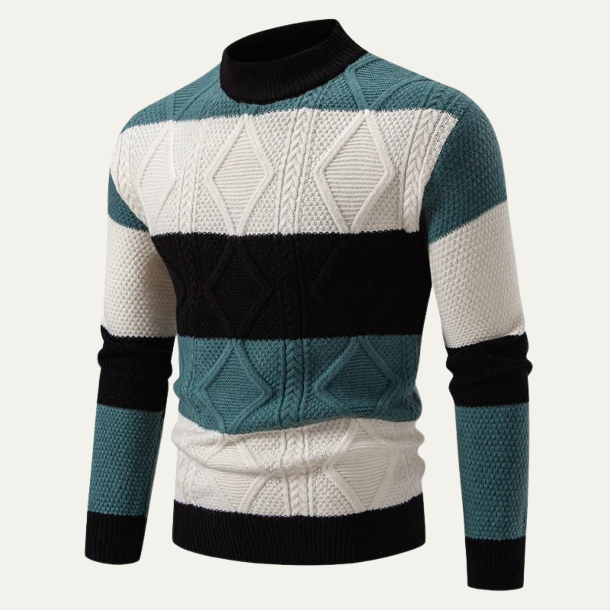 Colourful Patchwork Cable Knit Men's Sweater - OutfitLondon