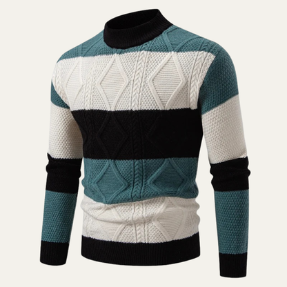 Colourful Patchwork Cable Knit Men's Sweater - OutfitLondon