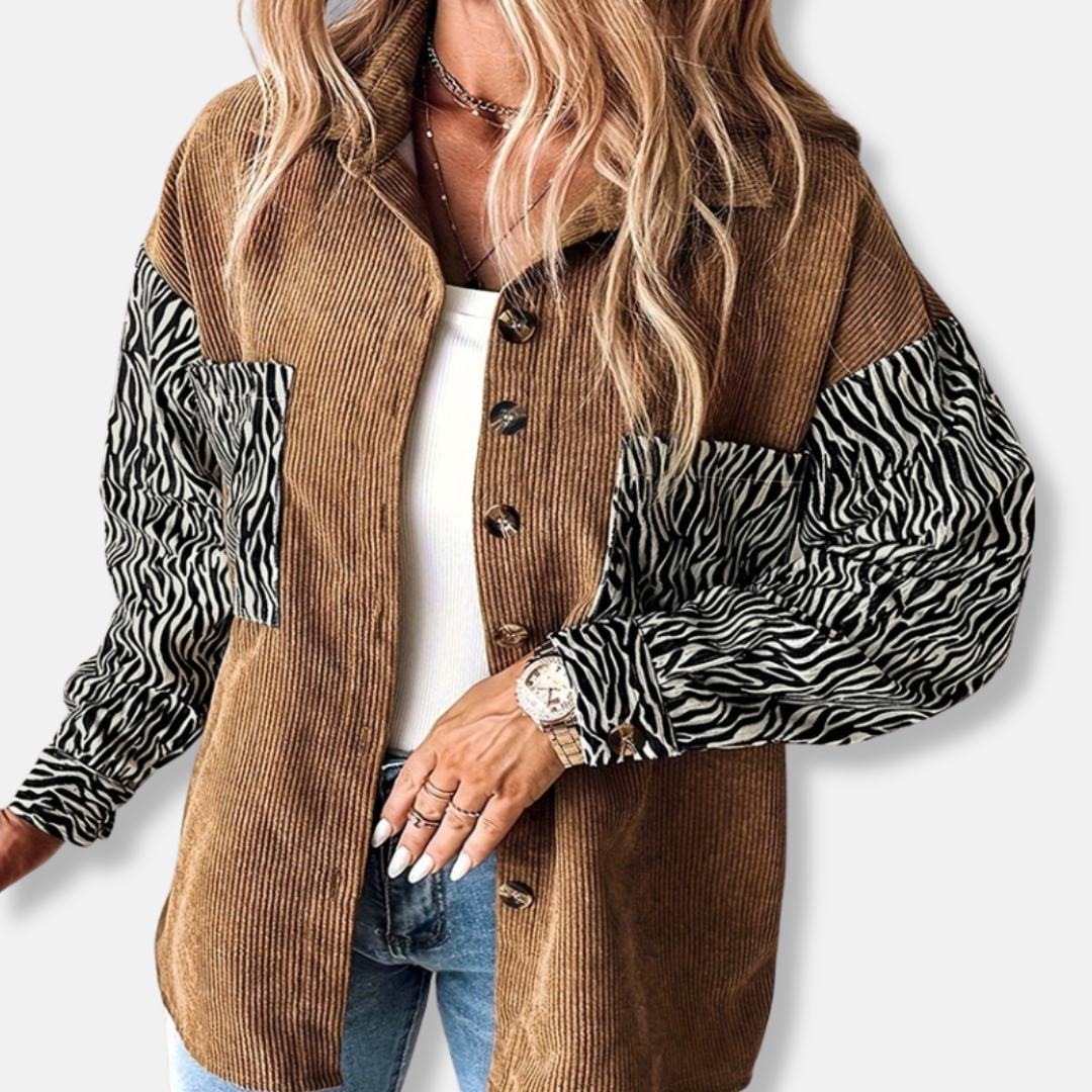 Women's Plus Size Coat with Zebra Print Sleeves - OutfitLondon