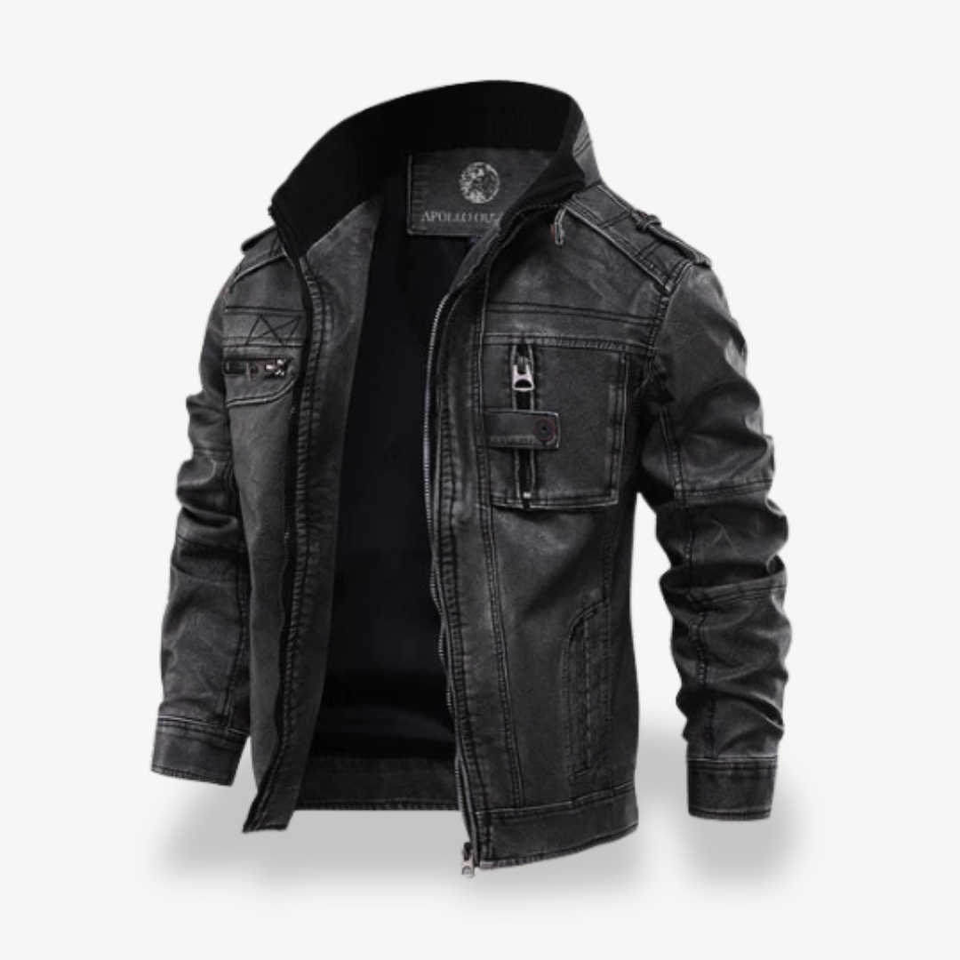 Men's Classic Synthetic Leather Biker Zip Jacket - OutfitLondon
