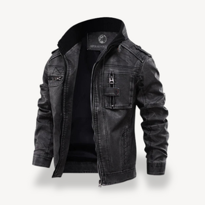 Men's Classic Synthetic Leather Biker Zip Jacket - OutfitLondon