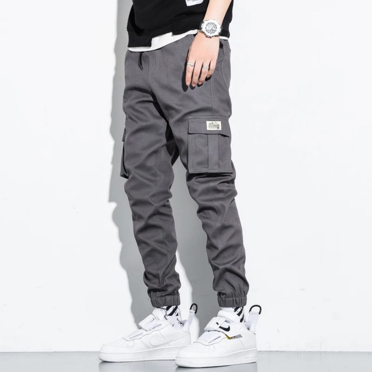 Comfortable Cargo Pants with Stretch Waist and Multiple Pockets - OutfitLondon