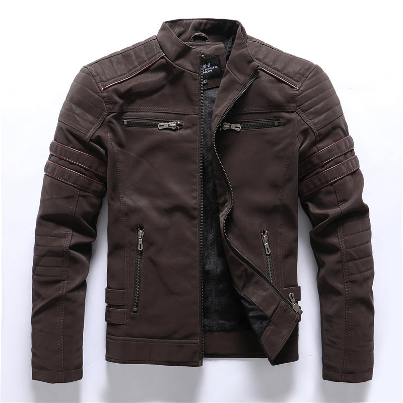 Edgy Leather Biker Jacket with Stand Collar