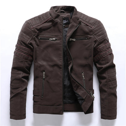 Edgy Leather Biker Jacket with Stand Collar