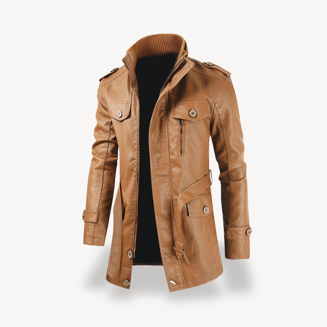Men's Synthetic Leather Zip Up Biker Coat - OutfitLondon