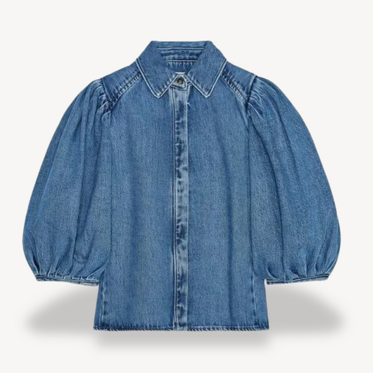 Casual Blue Bell Sleeve Top - OutfitLondon