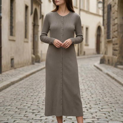 Fitted Long Sleeve Maxi Dress for Women - OutfitLondon