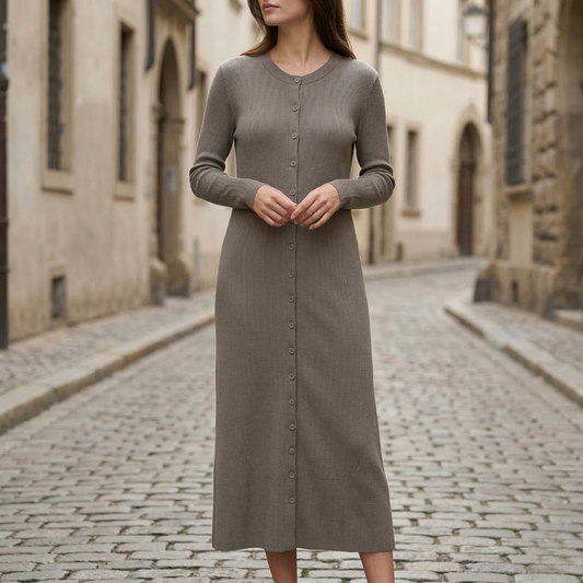 Fitted Long Sleeve Maxi Dress for Women - OutfitLondon