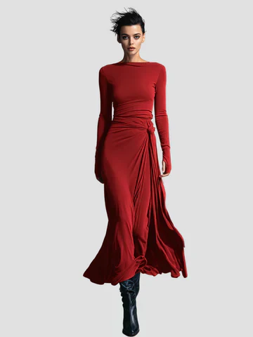 Elegant Flowy Long Sleeve Midi Dress