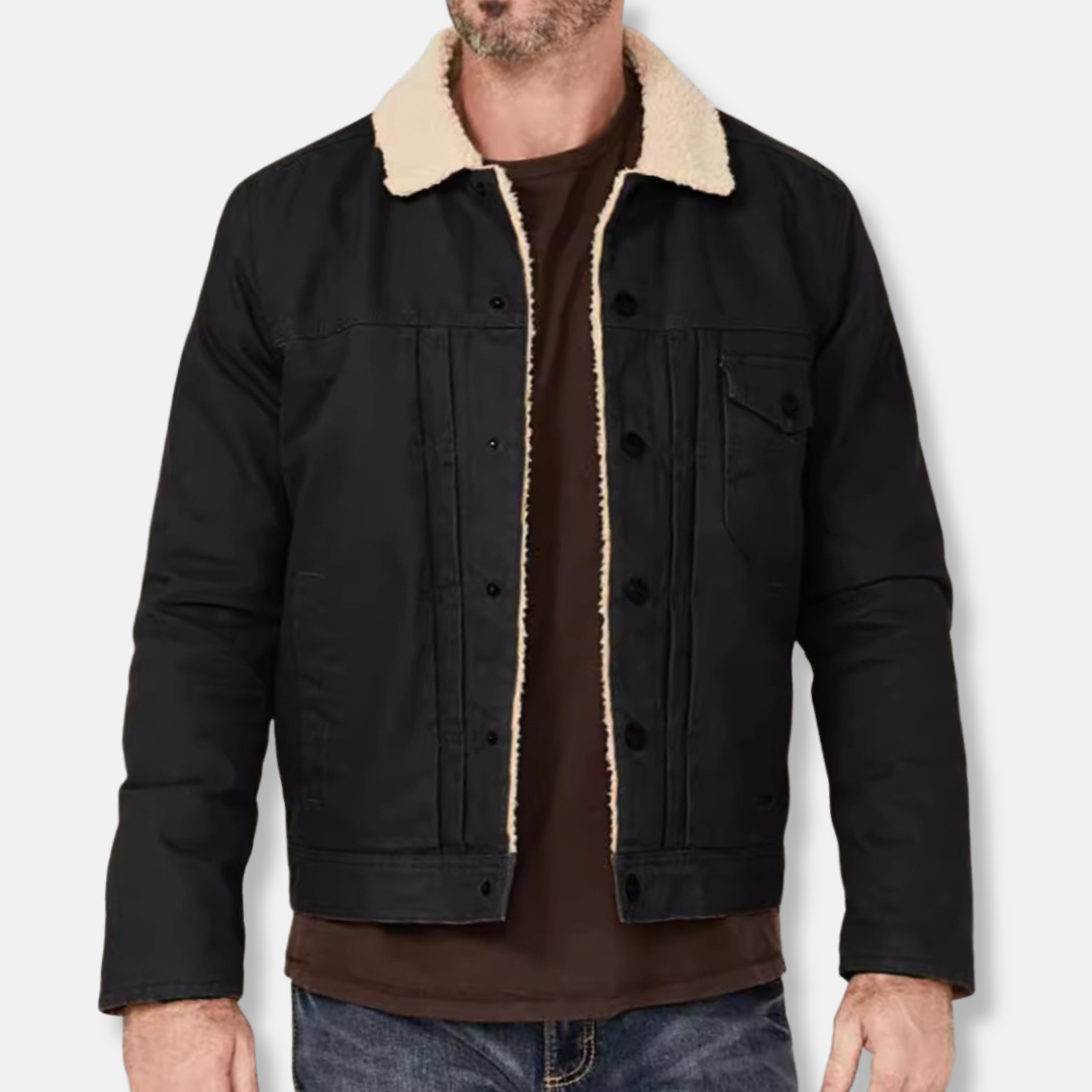 Casual Fit Mens Cotton Button Jacket with Fleece Collar - OutfitLondon