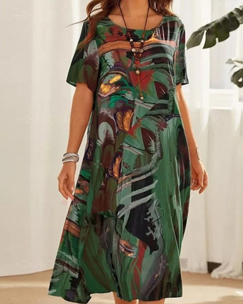 Relaxed Fit Ladies Summer Sundress with Crew Neck