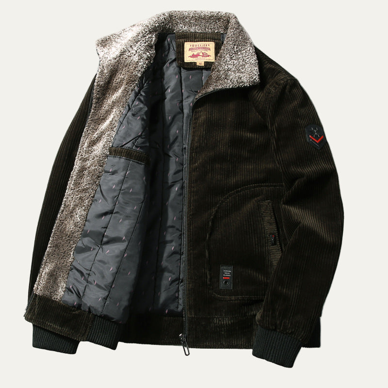 Relaxed Fit Corduroy Bomber Jacket for Men