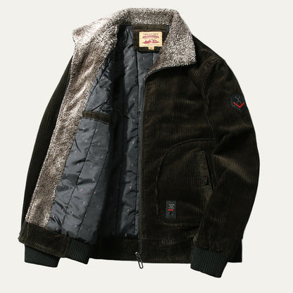 Relaxed Fit Corduroy Bomber Jacket for Men