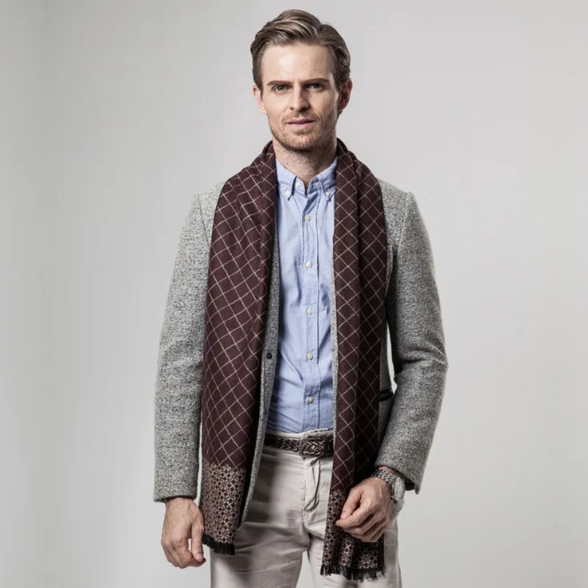 Luxury Soft Burgundy Men's Cashmere Scarf