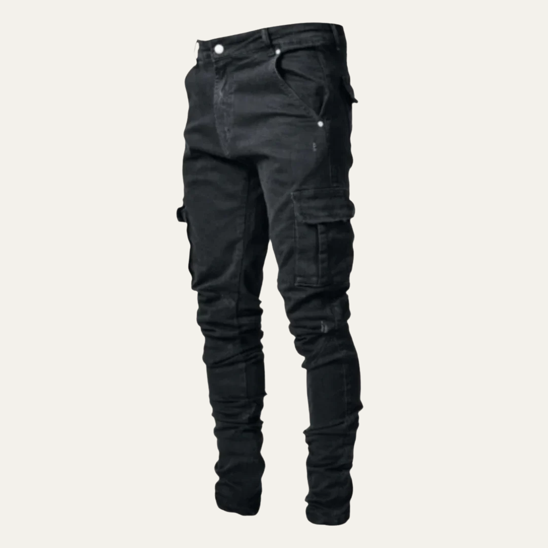 Men's Fitted Elastic Cargo Jeans Pants - OutfitLondon