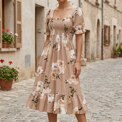 Casual Fit Summer Dress with Puffy Sleeves - OutfitLondon