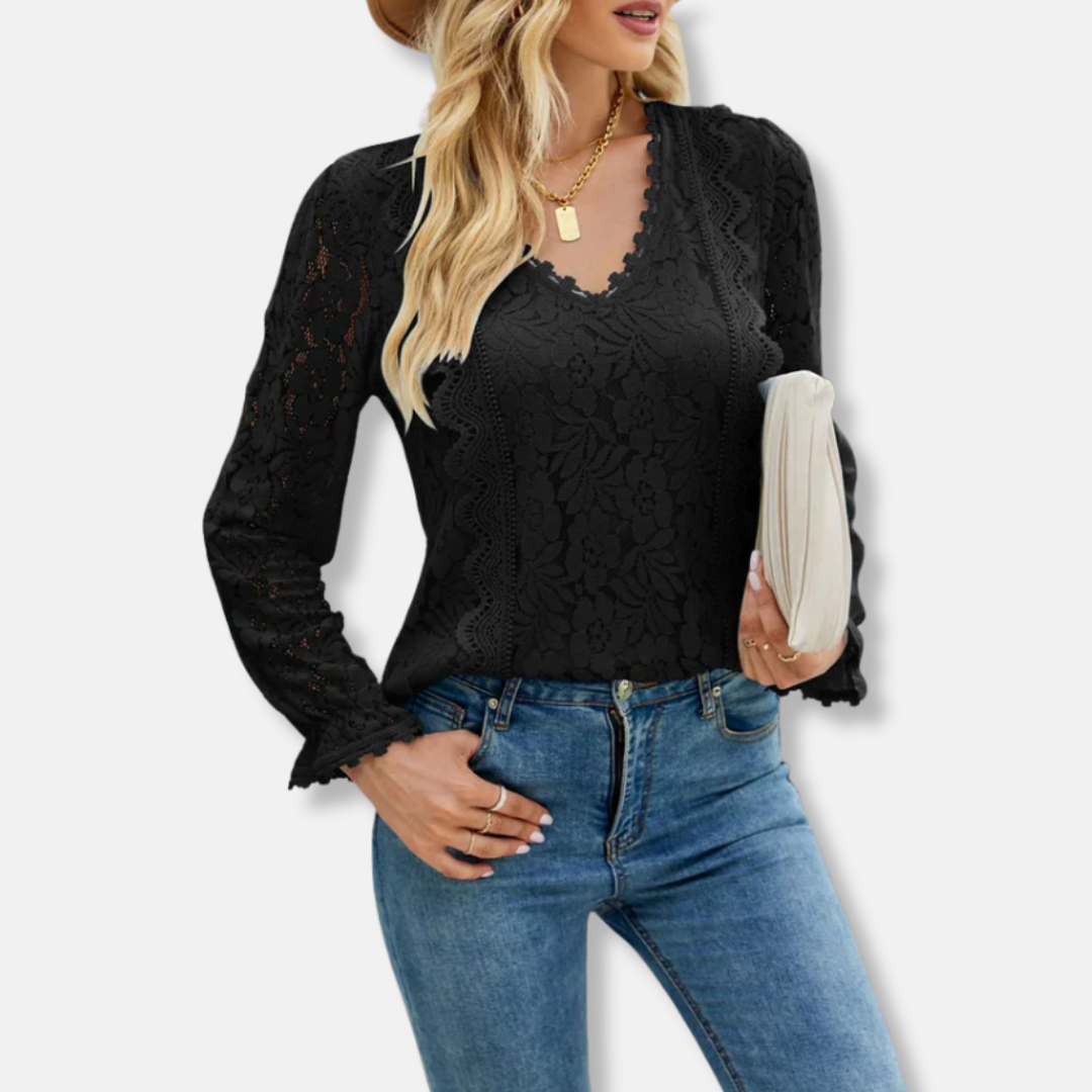 Feminine Lace Trim Floral Blouse - OutfitLondon