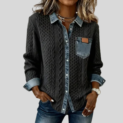 Blue Patched Cotton Button Down Shirt
