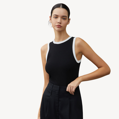 Women's White Trimmed Sleeveless Summer Top - OutfitLondon