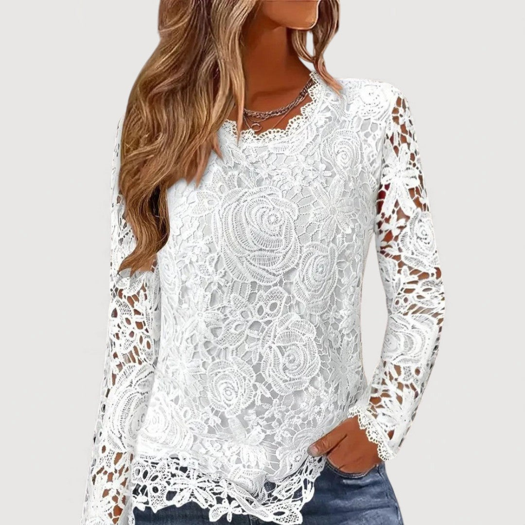 Delicate Lace Trim Women's Blouse