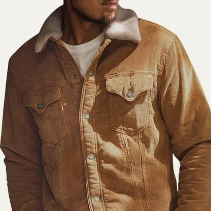 Rugged Corduroy Denim Jacket with Fleece Lining