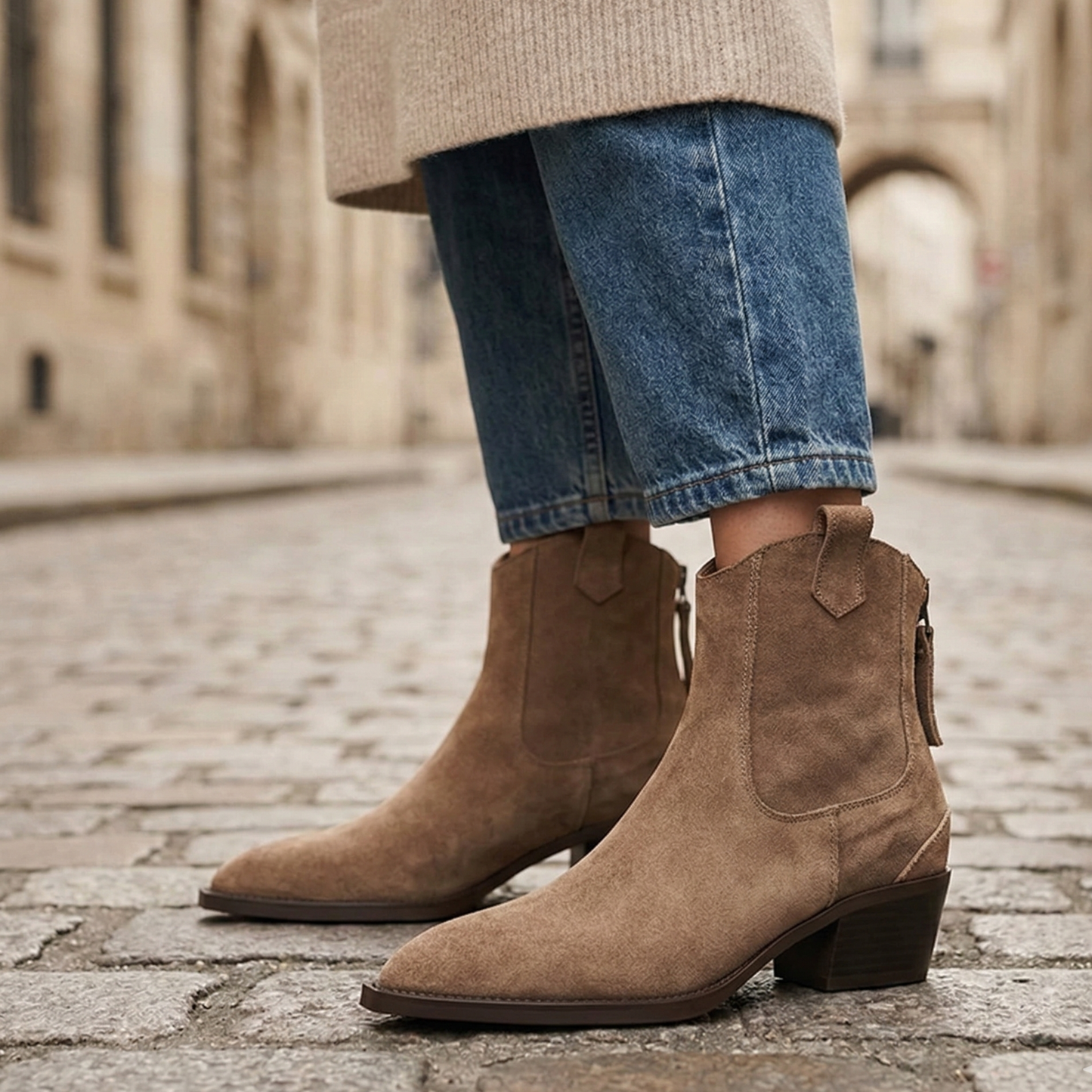 Low Heel Suede Cowboy Boots for Women Brown