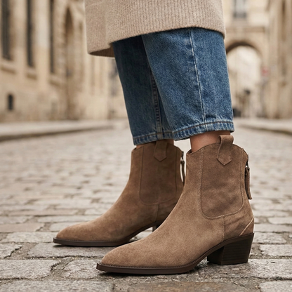 Low Heel Suede Cowboy Boots for Women Brown