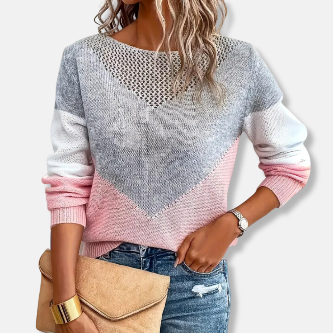 Casual Loose Fit Sweater | Crew Neck Colour Block Jumper - OutfitLondon