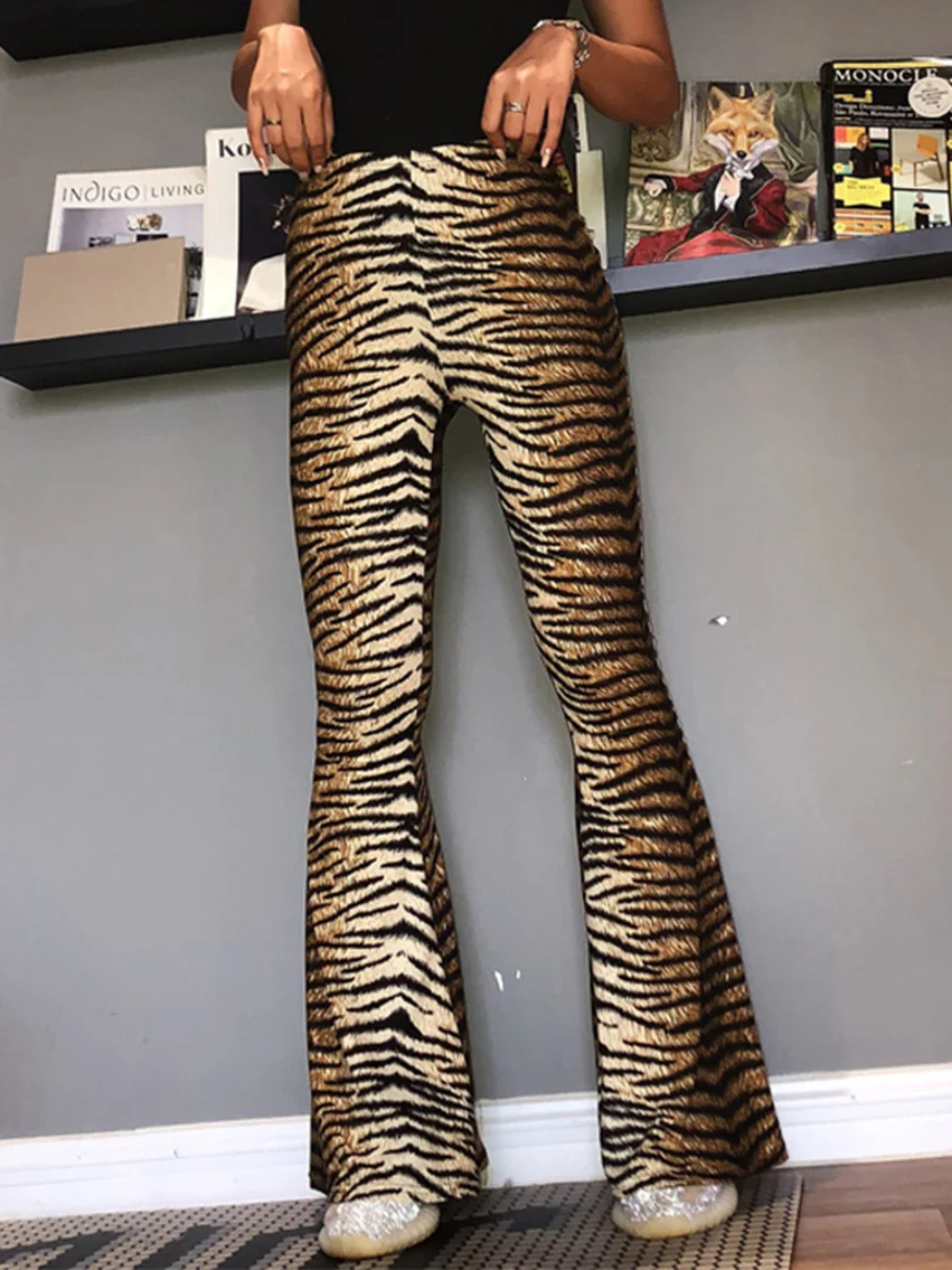 Trendy Animal Print High Waisted Wide Leg Pants - OutfitLondon