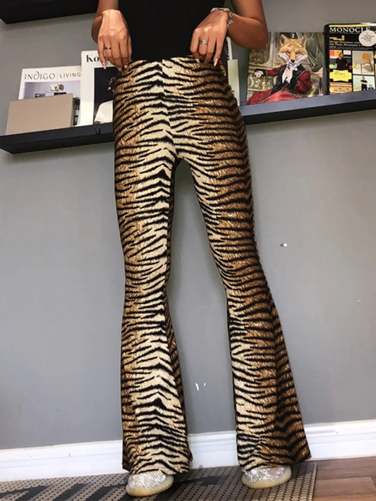Trendy Animal Print High Waisted Wide Leg Pants - OutfitLondon