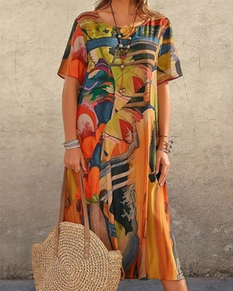 Relaxed Fit Ladies Summer Sundress with Crew Neck