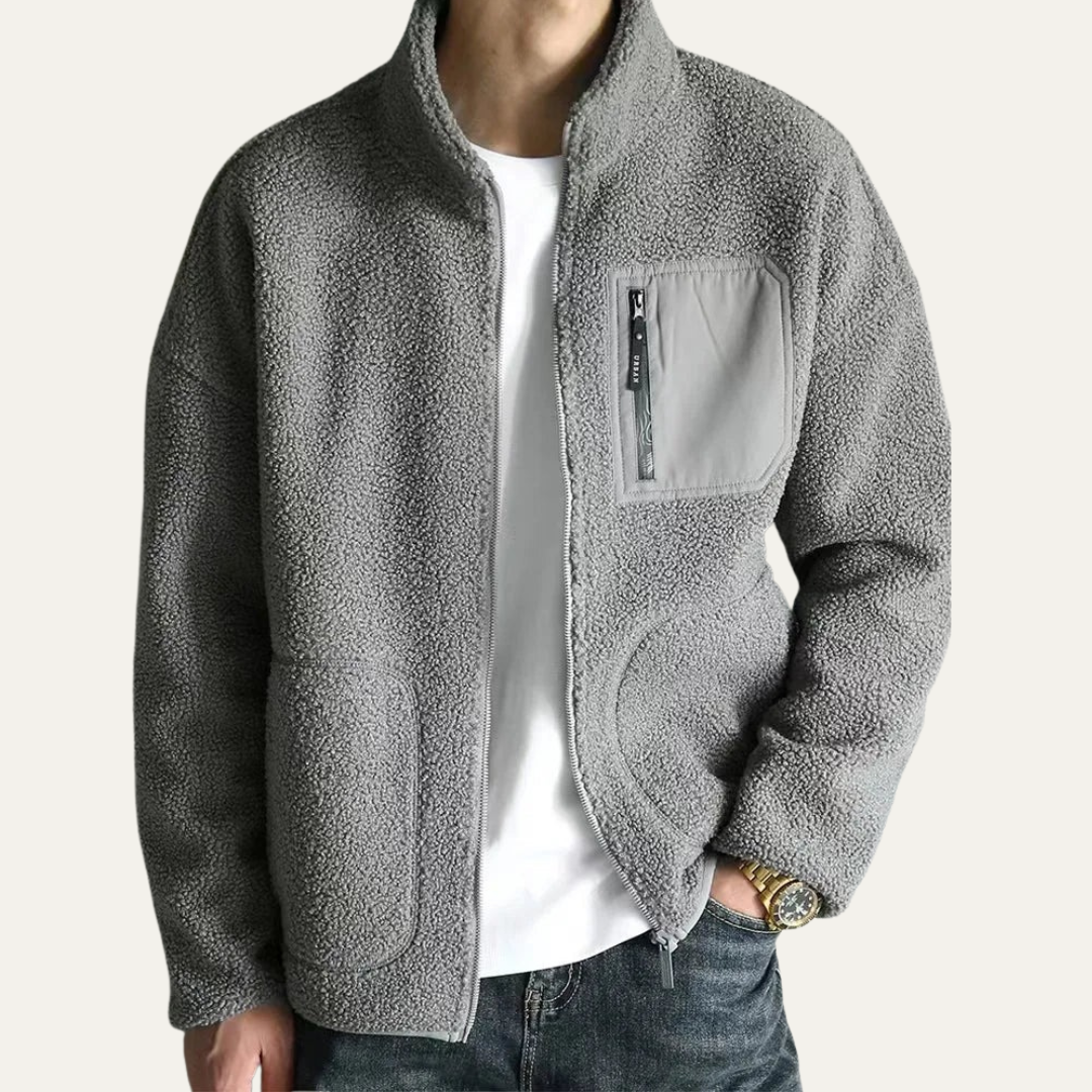 Warm Mens Fleece Coat with Contrast Pocket - OutfitLondon